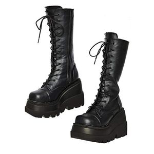 Platform Mid Calf Chunky Round-Toe Side Zip Punk Combat Boots